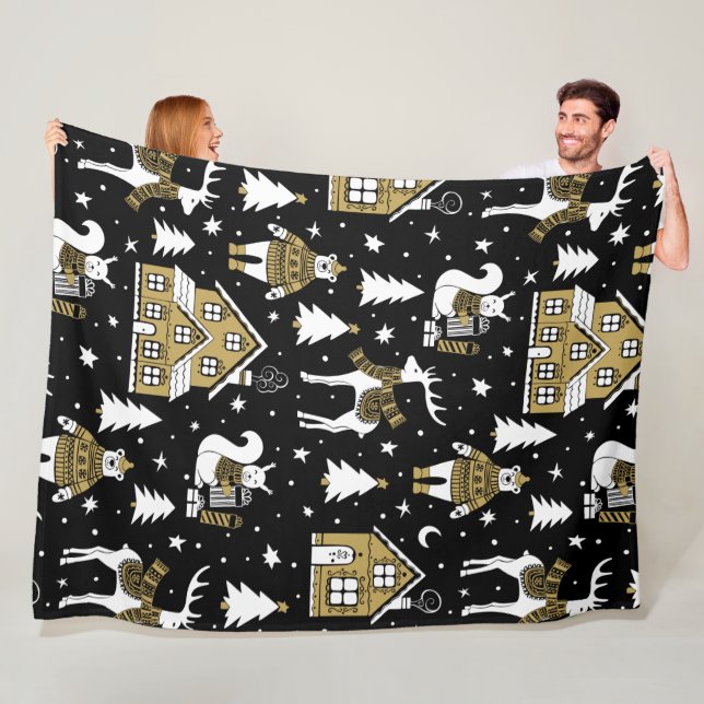 Schwarz und Gold Weihnachten Fleecedecke (Beispiel)