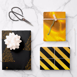 Schwarz und Gold Weihnachten Geschenkpapier Set
