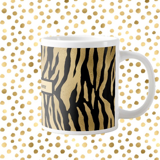Schwarz und Gold Wild Animal Print mit Namen Jumbo-Tasse (Von Creator hochgeladen)