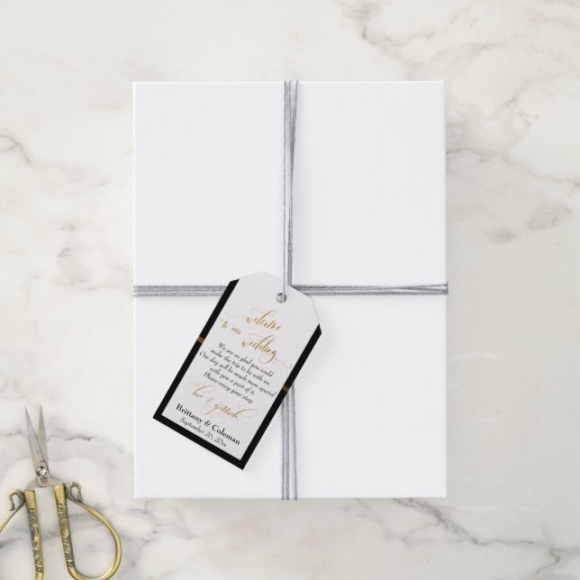 Schwarz und Gold Willkommensfeier Liebe & Dankesfe Geschenkanhänger (Mit Garn)