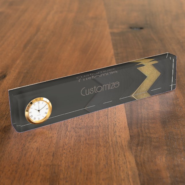 Schwarz und Gold Zickzack Namensplakette (Seite)