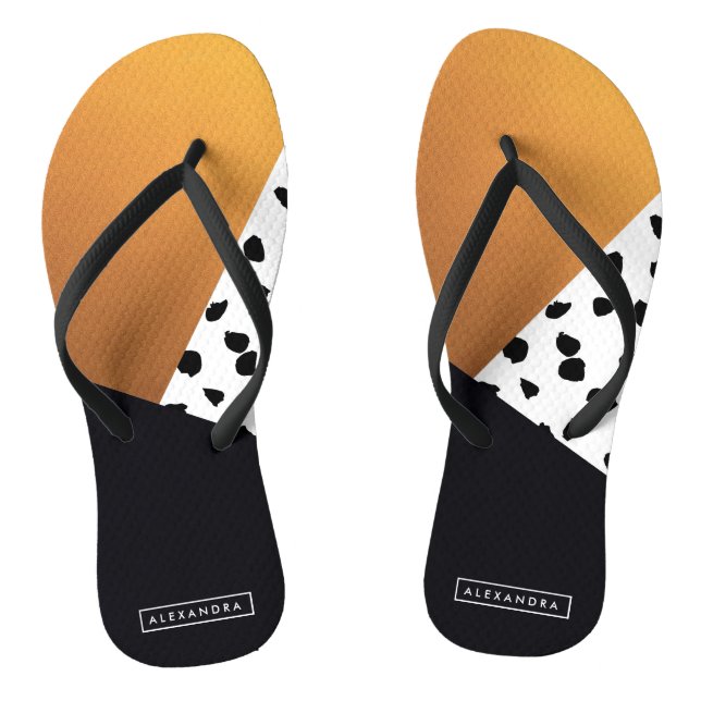 Schwarz und Golden Abstrakt Flip Flops (Fußbett)
