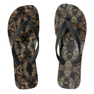Schwarz und Golden Butterfly Nahtloses Pattren Flip Flops