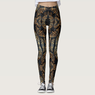 Schwarz und Golden Butterfly Nahtloses Pattren Leggings