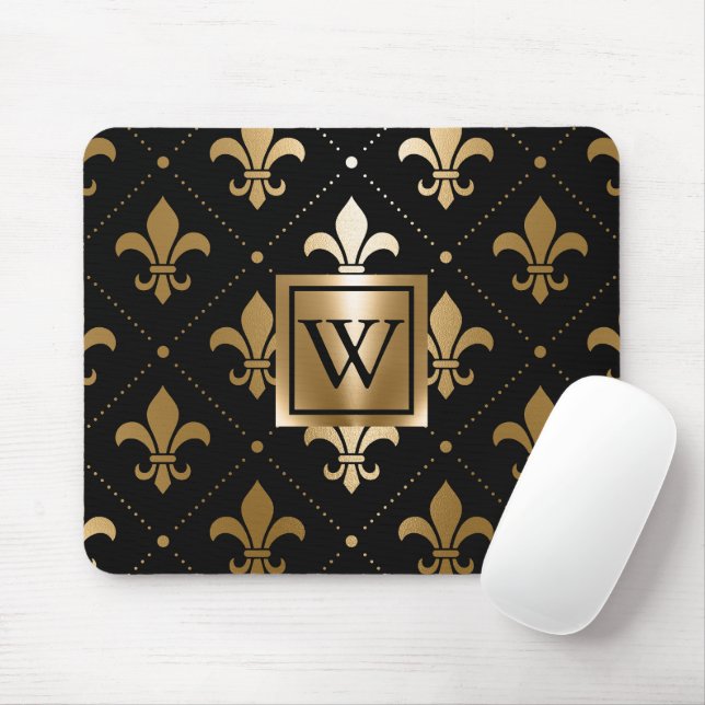 Schwarz und Golden Fleur-de-lis Mousepad (Mit Mouse)