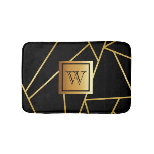 Schwarz und Golden Geometric Badematte