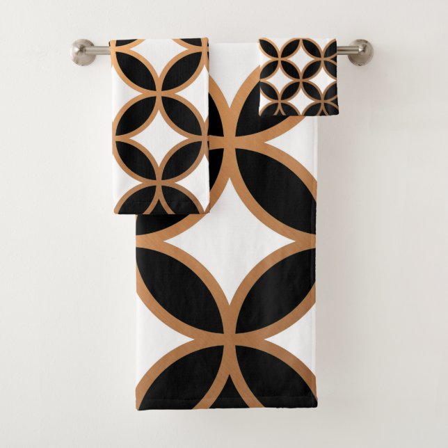 Schwarz und Golden Geometric Badhandtuch Set (Insitu)