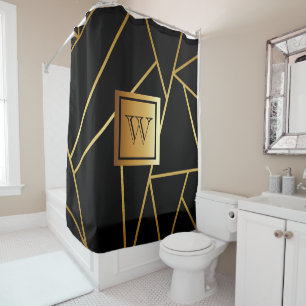 Schwarz und Golden Geometric Duschvorhang