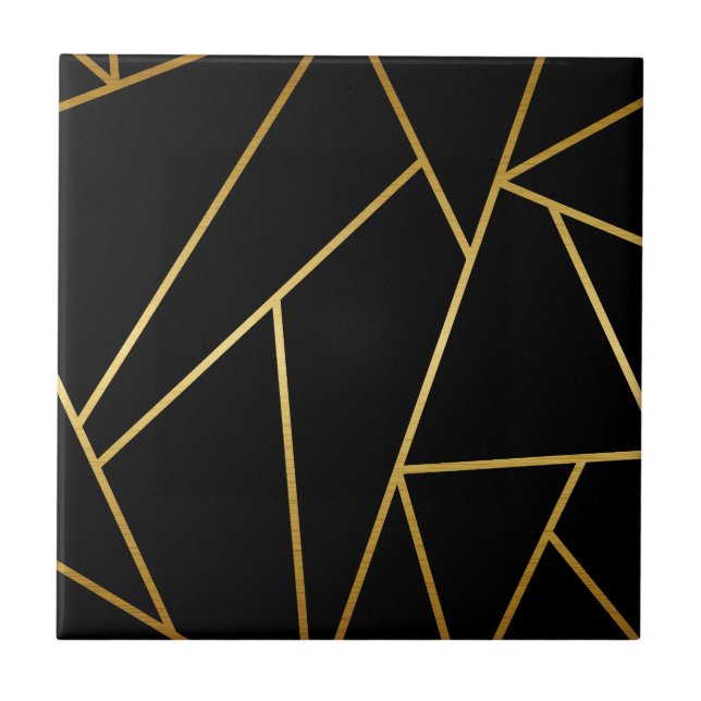 Schwarz und Golden Geometric Fliese (Vorderseite)