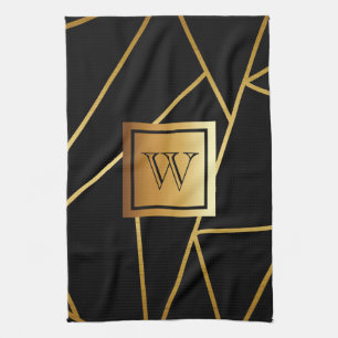 Schwarz und Golden Geometric Geschirrtuch