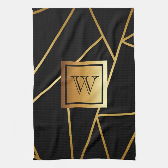 Schwarz und Golden Geometric Geschirrtuch (Vertikal)