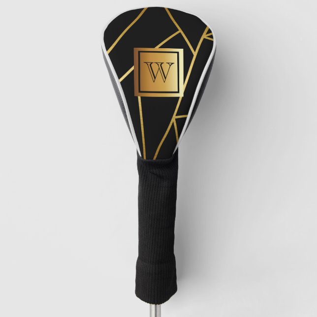 Schwarz und Golden Geometric Golf Headcover (Vorderseite)