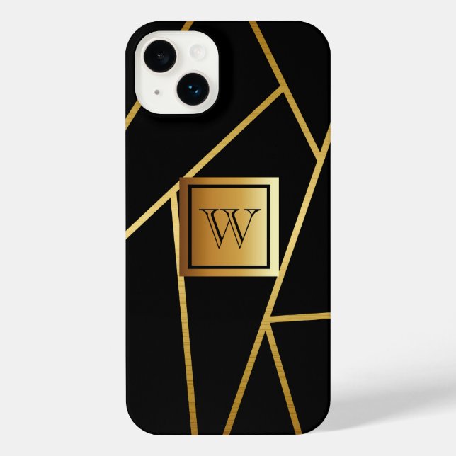 Schwarz und Golden Geometric iPhone Hülle (Rückseite)
