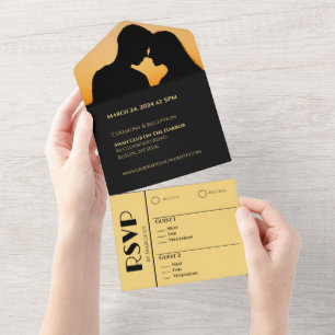 Schwarz- und Goldene Eheringe- All In One Einladung