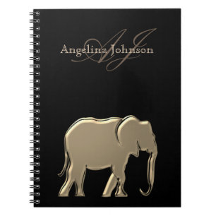 Schwarz und Goldfolie Elefant Modern Monogrammiert Notizblock