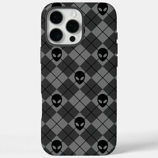 Schwarz und Grau Alien Argyle-Muster Case-Mate iPhone Hülle (Rückseite)