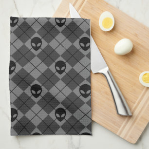 Schwarz und Grau Alien Argyle-Muster Geschirrtuch