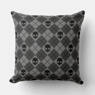 Schwarz und Grau Alien Argyle-Muster Kissen