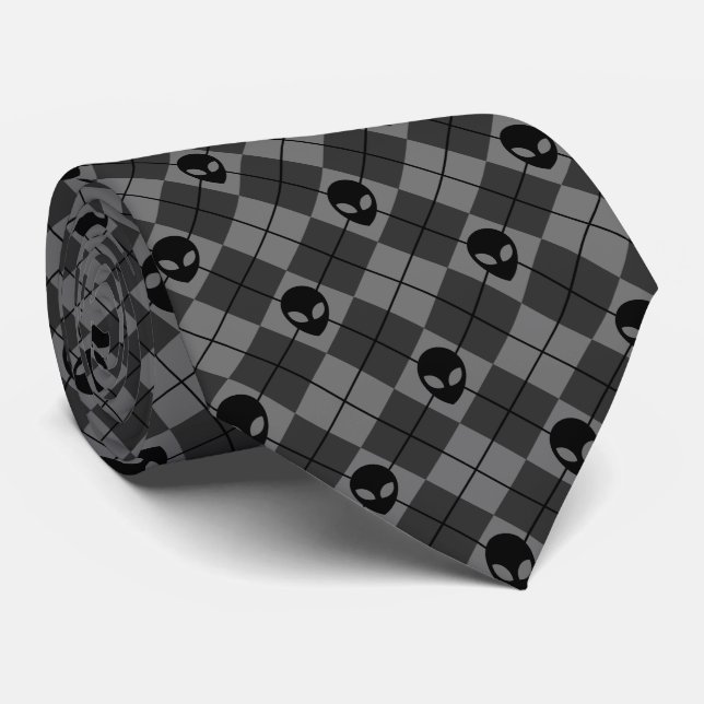 Schwarz und Grau Alien Argyle-Muster Krawatte (Gerollt)
