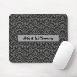 Schwarz und Grau Damask Mit Monogramm Mousepad
