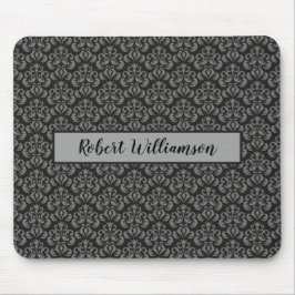 Schwarz und Grau Damask Mit Monogramm Mousepad