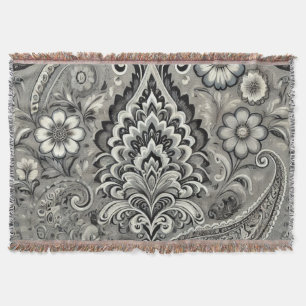 Schwarz und Grau Floral Paisley Elegance Decke