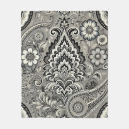 Schwarz und Grau Floral Paisley Elegance Fleecedecke