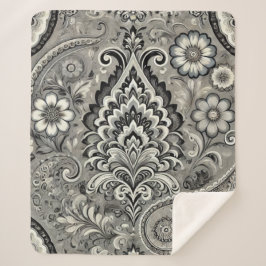 Schwarz und Grau Floral Paisley Elegance Sherpadecke