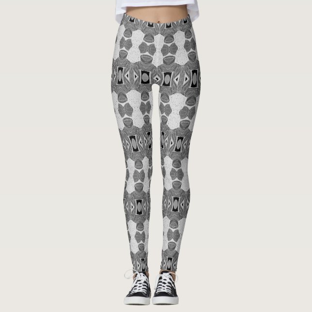 Schwarz und Grau Gemustert Leggings (Vorderseite)