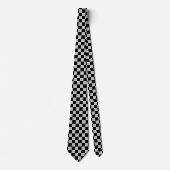 Schwarz und Grau Karo Neck Tie Krawatte (Vorderseite)
