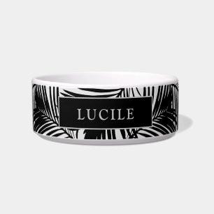 Schwarz und Grau Modern Palm Leaf Muster Name Napf