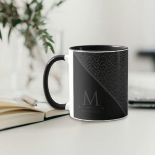 Schwarz und Grau Moderne geometrische, gewellte Li Tasse