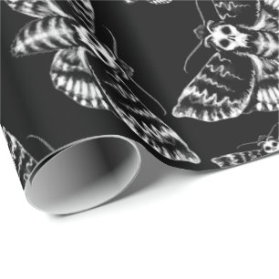 Schwarz und Grau Tote Kopf Hawk Moth Skull Gothic Geschenkpapier