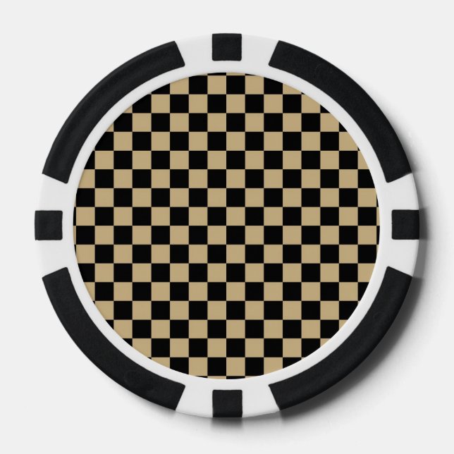 Schwarz und Hellbraun Kariert Pokerchips (Vorderseite)