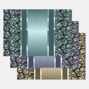 Schwarz und hellgrün, Gold und blaue Farbklemme Geschenkpapier Set