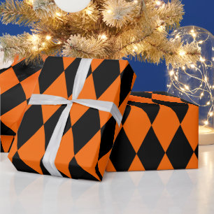 Schwarz und hellorange großes Harlekin-Muster Geschenkpapier