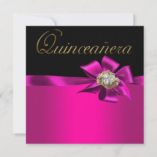 Schwarz und Hot Pink Fuchsia Quinceanera Einladung (Vorderseite)
