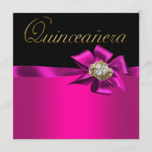 Schwarz und Hot Pink Fuchsia Quinceanera Einladung