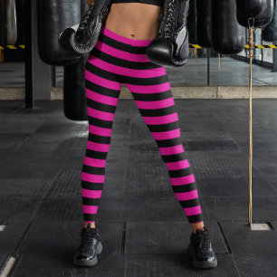 Schwarz und Hot Pink horizontale Streifen Leggings