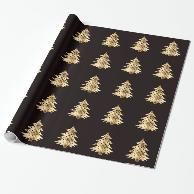 Schwarz und Imitate Gold Foil Weihnachtsbaummuster Geschenkpapier (Ungerollt)