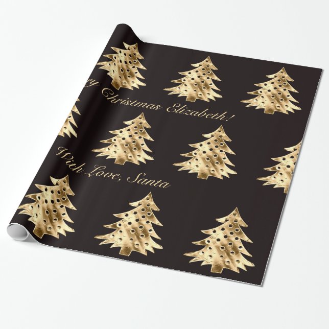 Schwarz und Imitate Gold Foil Weihnachtsbaummuster Geschenkpapier (Ungerollt)