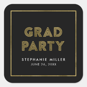Schwarz und Imitate Gold Geometric Grad Party Quadratischer Aufkleber