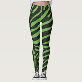 Schwarz und Kalkgrün Zebra drucken Leggings