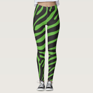 Schwarz und Kalkgrün Zebra drucken Leggings