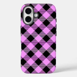 Schwarz und Korallen kariert iPhone 16 Hülle