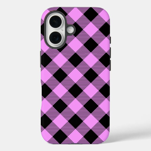 Schwarz und Korallen kariert Case-Mate iPhone Hülle (Rückseite)