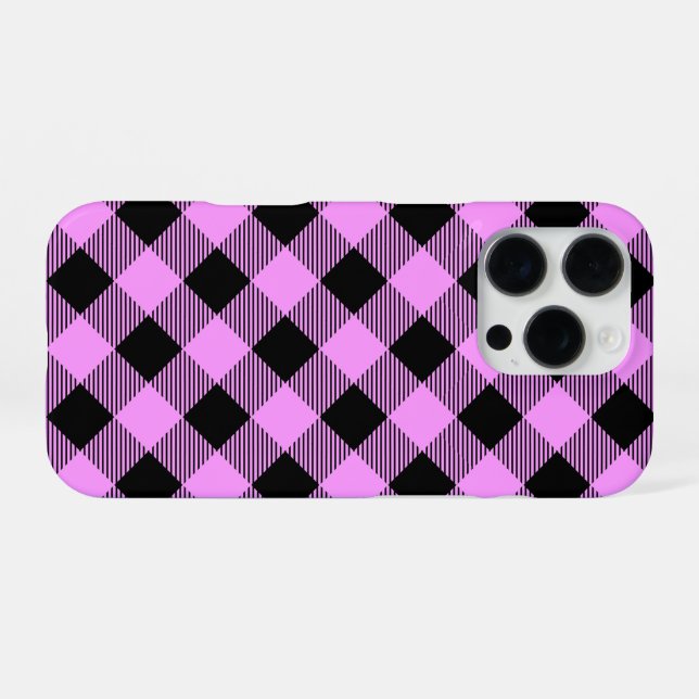 Schwarz und Korallen Kariert iPhone Hülle (Rückseite (Horizontal))