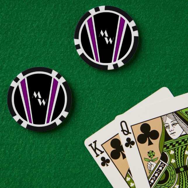 Schwarz und Lila Art Deco Design Mit Monogramm Pokerchips (Pokertisch (doppelt))