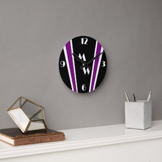 Schwarz und Lila Art Deco Design Mit Monogramm Runde Wanduhr