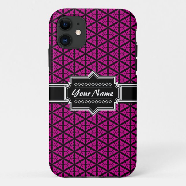Schwarz und Lila Blumenmuster Trellis-Muster Case-Mate iPhone Hülle (Rückseite)